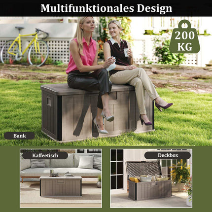 Coffre de jardin étanche de 378 L avec couvercle verrouillable