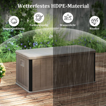 Coffre de jardin étanche de 378 L avec couvercle verrouillable