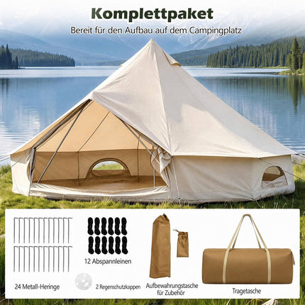 Tente cloche imperméable avec sortie de poêle, fenêtres en filet, beige
