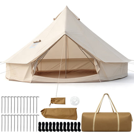 Tente cloche imperméable avec sortie de poêle, fenêtres en filet, beige