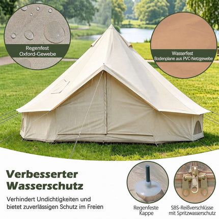 Tente cloche imperméable avec sortie de poêle, fenêtres en filet, beige