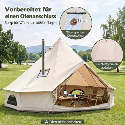 Tente cloche imperméable avec sortie de poêle, fenêtres en filet, beige