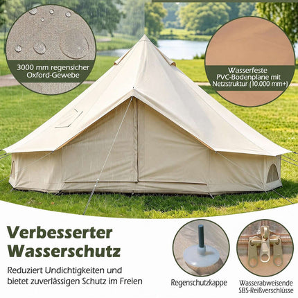 Tente cloche imperméable avec sortie de poêle, fenêtres en filet, beige