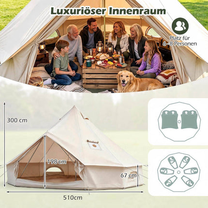 Tente cloche imperméable avec sortie de poêle, fenêtres en filet, beige