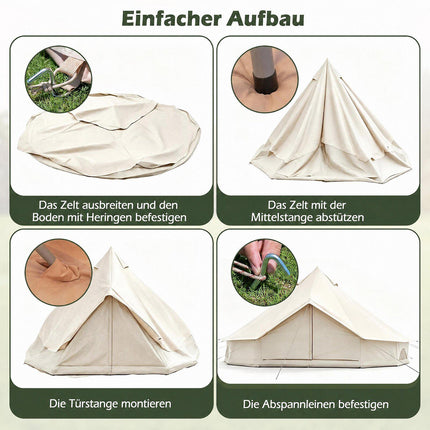 Tente cloche imperméable avec sortie de poêle, fenêtres en filet, beige