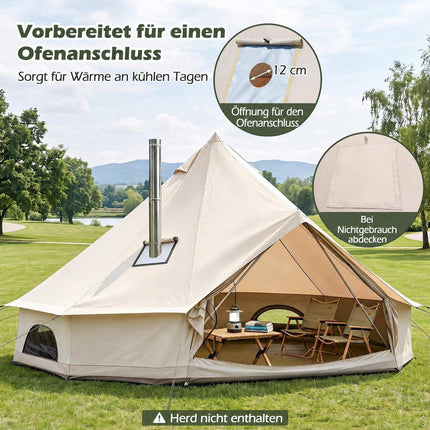 Tente cloche imperméable avec sortie de poêle, fenêtres en filet, beige