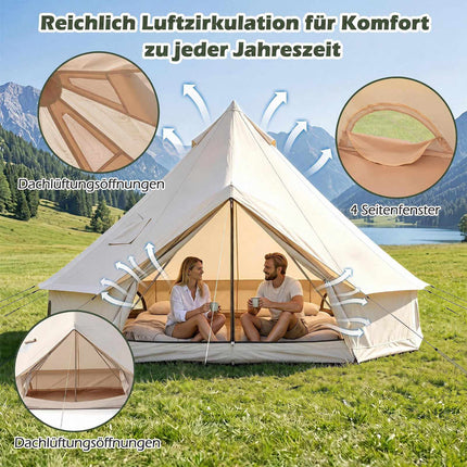 Tente cloche imperméable avec sortie de poêle, fenêtres en filet, beige