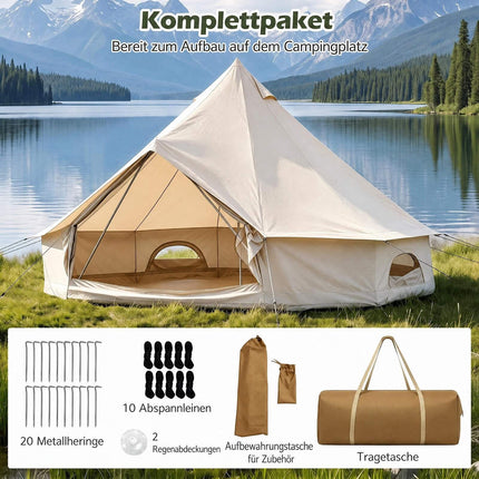 Tente cloche imperméable avec sortie de poêle, fenêtres en filet, beige