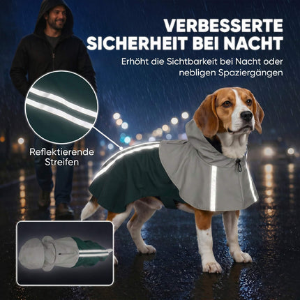 Imperméable pour chien avec bandes réfléchissantes, vert