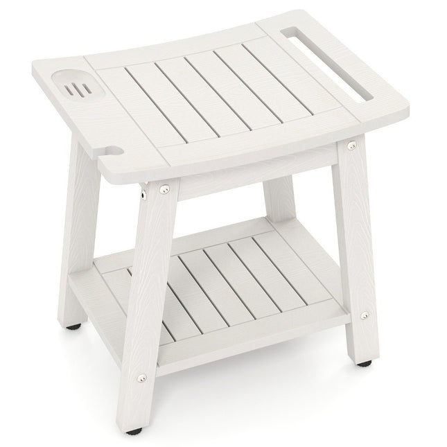Tabouret de douche étanche avec poignée et étagère, capacité de charge de 150 kg