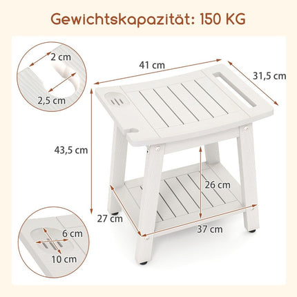 Tabouret de douche étanche avec poignée et étagère, capacité de charge de 150 kg