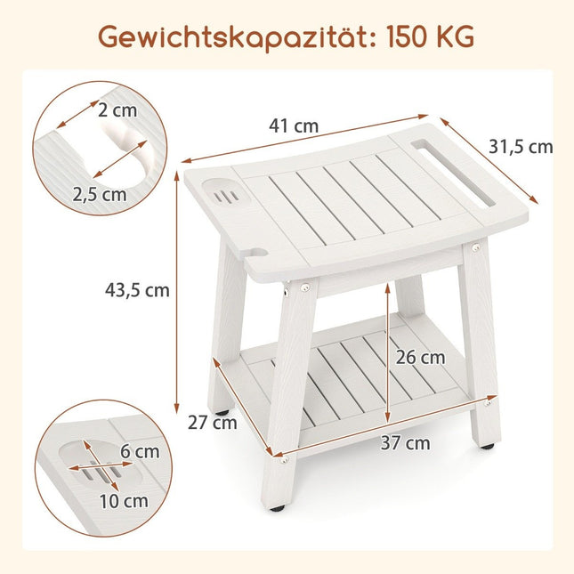 Tabouret de douche étanche avec poignée et étagère, capacité de charge de 150 kg
