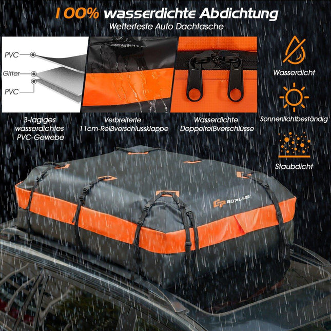Wasserdichte Dachbox mit 600 L Fassungsvermögen für alle Fahrzeuge 132x100x43cm schwarz+orange