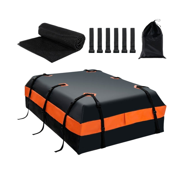 Wasserdichte Dachbox mit 600 L Fassungsvermögen für alle Fahrzeuge 132x100x43cm schwarz+orange