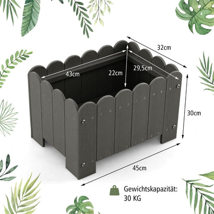 Ensemble de jardinières en PEHD résistant aux intempéries, 45 x 32 x 30 cm, gris