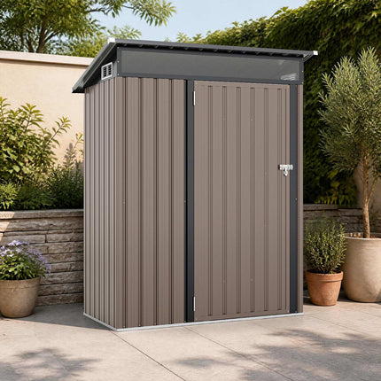 Abri de jardin métallique résistant aux intempéries, 150 x 89 x 185 cm, gris clair