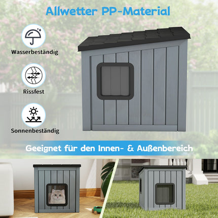 Wetterfestes Katzenhaus aus Kunststoff mit zwei PVC-Türen