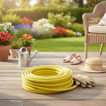 Witterungsbeständiger gelber Gartenschlauch, UV-beständig, 1/2-Zoll-Anschlüsse