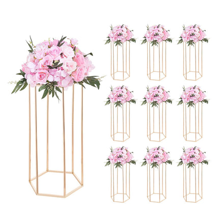 Wedding Flower Stand Set, 10 Pack 23.6 In Hexagon, Gold