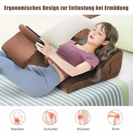 Keilkissen-Set ergonomisches Rückenkissen mit Seitentaschen und waschbarem Bezug Stützkissen für Nacken 47,5 x 23,5 x 54 cm Braun