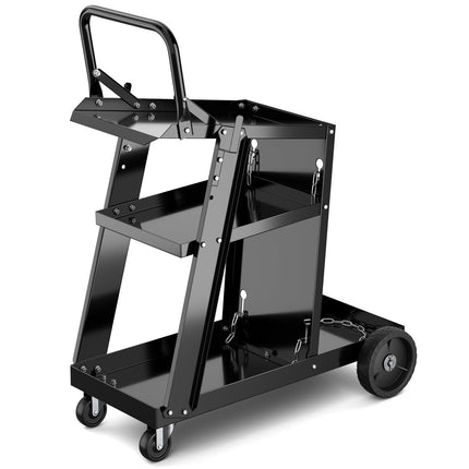 Chariot de soudage à 3 étagères avec chaînes de sécurité, noir