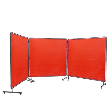 Welding Screen With Frame, 3-Panel 6x6 ft, Flame-Resistant