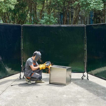 Welding Screen With Frame, 3-Panel 6 x 8 ft, 12 Wheels