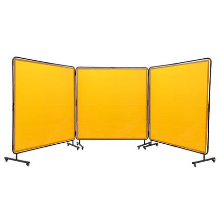Welding Screen with Frame, 3-Panel 6x6 ft, 12 Wheels
