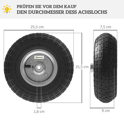 Schubkarrenrad 4er Set, Vollgummi, 80kg, Ø255mm