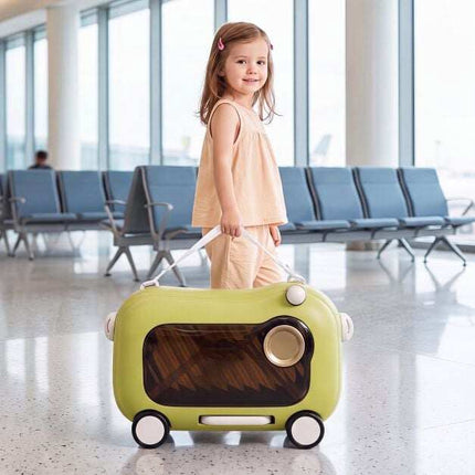 Valise à roulettes pour enfant avec siège – Verte, capacité de 25 kg