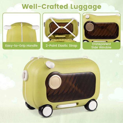 Valise à roulettes pour enfant avec siège – Verte, capacité de 25 kg