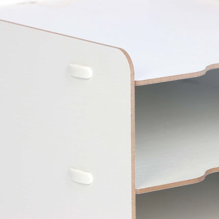 Plateau de classement blanc à 4 compartiments en MDF – Organiseur de bureau effet bois