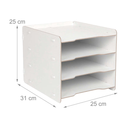 Plateau de classement blanc à 4 compartiments en MDF – Organiseur de bureau effet bois