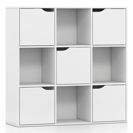 Bibliothèque blanche à 9 cubes avec 5 portes et dispositif anti-basculement