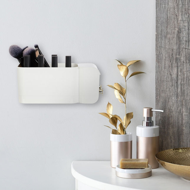 Organiseur de cosmétiques adhésif blanc pour salle de bain, 4 compartiments