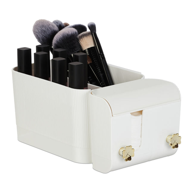 Organiseur de cosmétiques adhésif blanc pour salle de bain, 4 compartiments