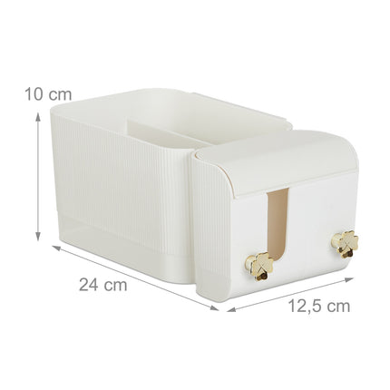 Organiseur de cosmétiques adhésif blanc pour salle de bain, 4 compartiments