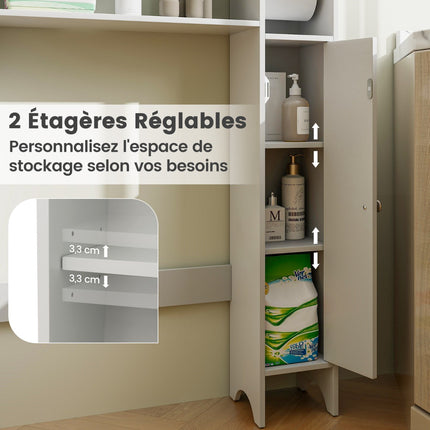 Meuble de salle de bain blanc avec porte-papier toilette et étagères
