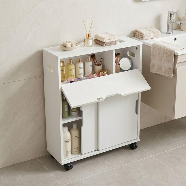 Weißer Badezimmer-Aufbewahrungswagen, 4 Fächer