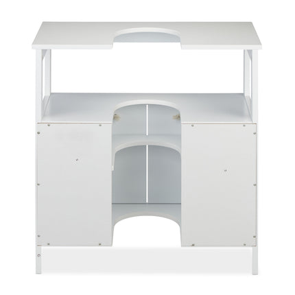 Meuble de salle de bain blanc avec étagères de rangement