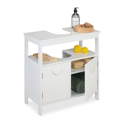 Meuble de salle de bain blanc avec étagères de rangement