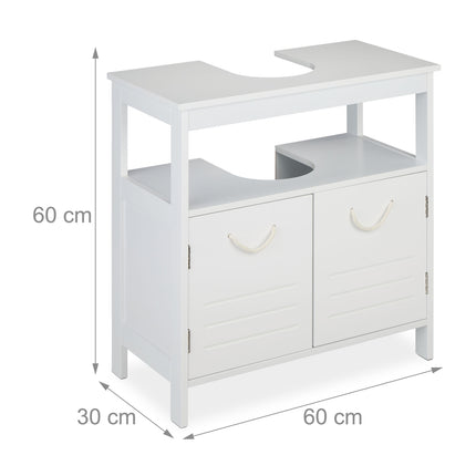 Meuble de salle de bain blanc avec étagères de rangement
