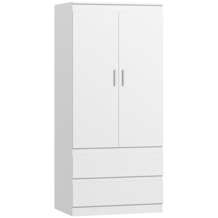 Armoire de chambre blanche - 2 portes, 2 tiroirs, 3 étagères