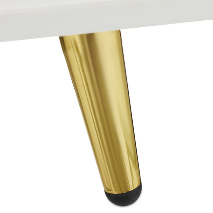 Table de chevet blanche avec pieds dorés, 2 tiroirs