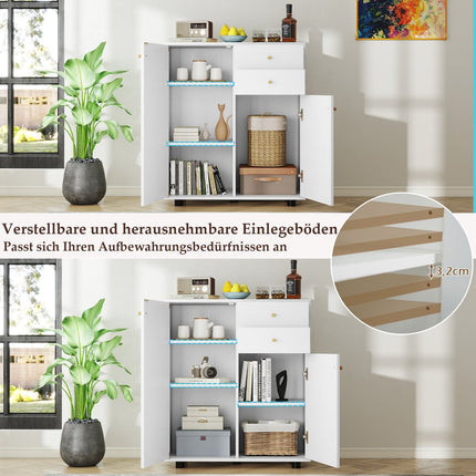 Weißes Buffet-Sideboard mit 2 Schubladen und verstellbaren Einlegeböden
