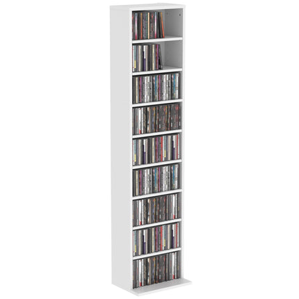 Weißes CD/DVD-Regal, 9 Ebenen, verstellbarer Stauraum für 260 CDs