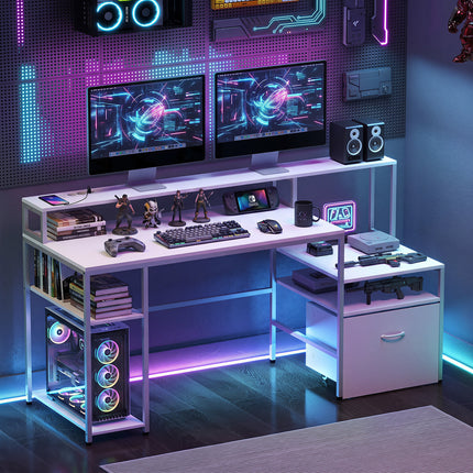 Weißer Computertisch mit Ladestation und Monitorständer