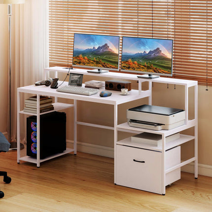 Weißer Computertisch mit Ladestation und Monitorständer