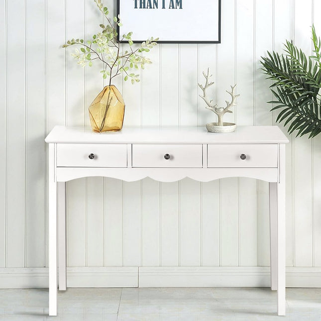 Bureau blanc à 3 tiroirs, MDF, 100 x 32 x 75 cm