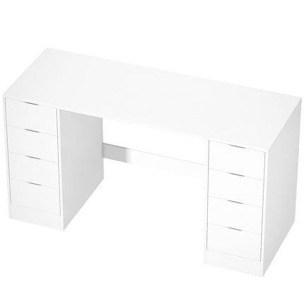 Bureau blanc à 8 tiroirs, 140 cm – Rangement de bureau moderne